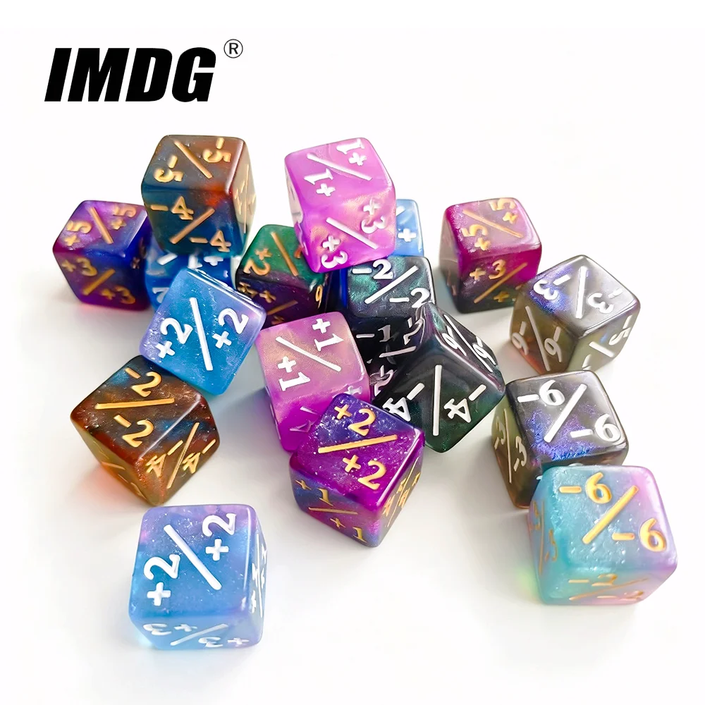 6Pcs/Pack 16mm +1/-1 Counters Dice Starry Sky Positive and Negative Multicolored D6 Dice for Tabletop Game/Party Game
6Pcs/Pack 16mm +1/-1 Counters Dice Starry Sky Positive and Negative Multicolored D6 Dice for Tabletop Game/Party Game