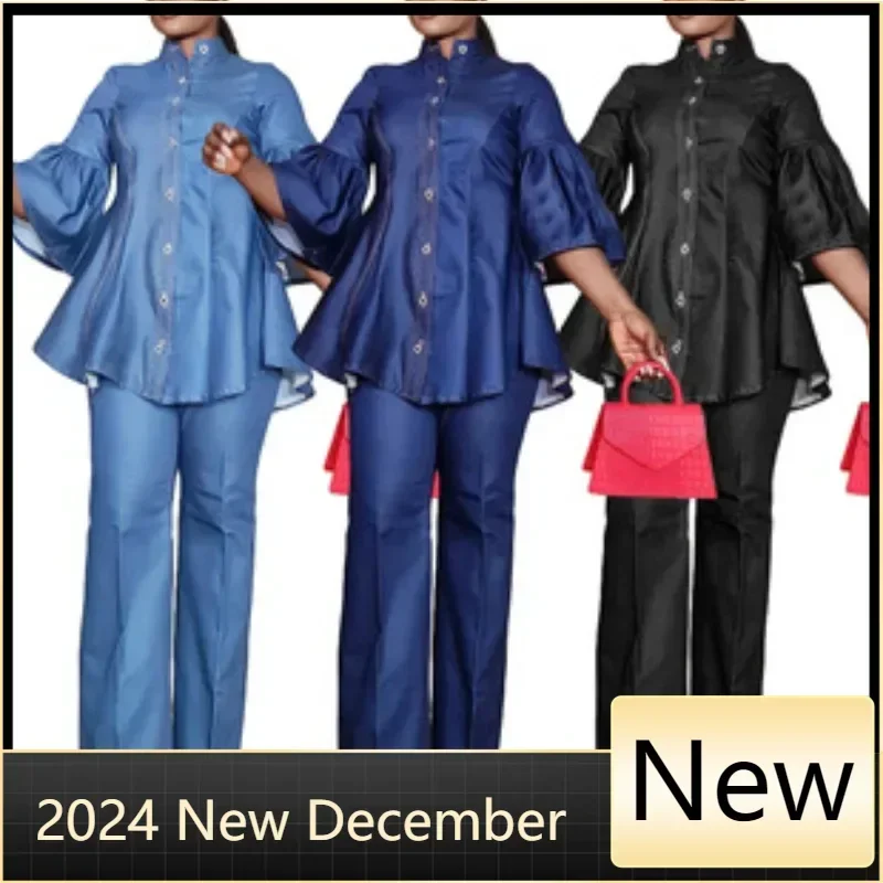 Fake Jean Women's Set Flare Half Sleeve Single Breasted Shirt and Wide LegPants 2025 Two 2 Piece Sets Outfits Tracksuit
Fake Jean Women's Set Flare Half Sleeve Single Breasted Shirt and Wide LegPants 2025 Two 2 Piece Sets Outfits Tracksuit