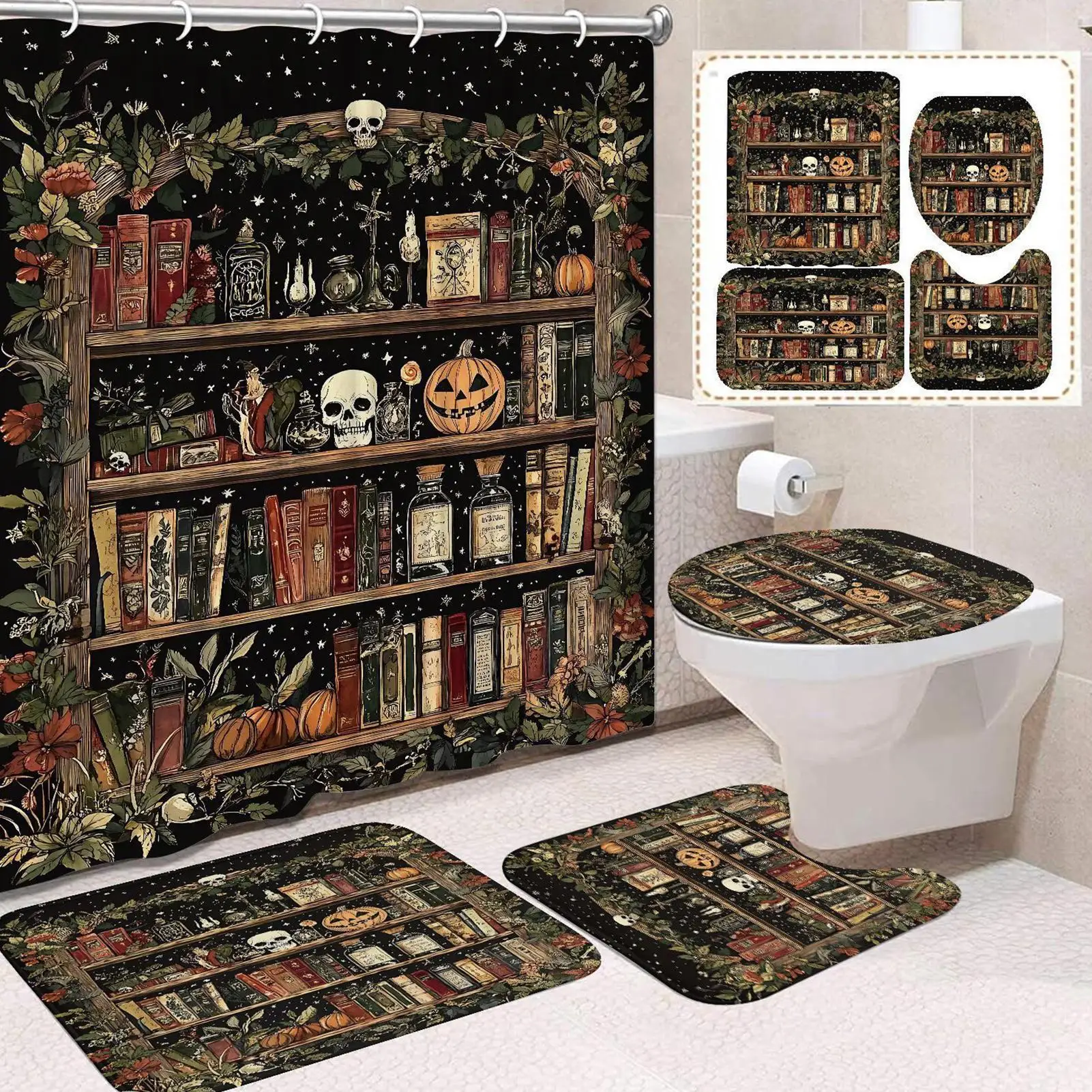 Хэллоуин Декор для ванной комнаты Шторы для душа Нескользящие коврики с черепом Крышка унитаза Коврик для ванной для Хэллоуина Декор ванной комнаты Машина 
Хэллоуин Декор для ванной комнаты Шторы для душа Нескользящие коврики с черепом Крышка унитаза Коврик для ванной для Хэллоуина Декор ванной комнаты Машина