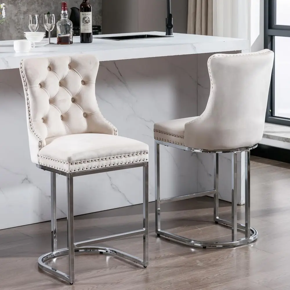 Counter Height Bar Stools Set of 4, Modern Velvet Barstools with Chrome Metal Legs and Tufted Back, holstered Island Chairs f
Counter Height Bar Stools Set of 4, Modern Velvet Barstools with Chrome Metal Legs and Tufted Back, holstered Island Chairs f