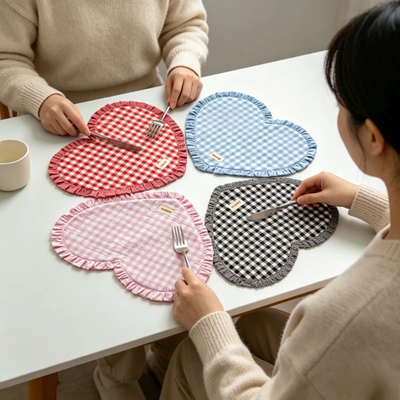 Korean Style Plaid Heart-shaped Placemat Pleated Lace Fabric Coaster for Dining Table Cup Photo Props
Korean Style Plaid Heart-shaped Placemat Pleated Lace Fabric Coaster for Dining Table Cup Photo Props