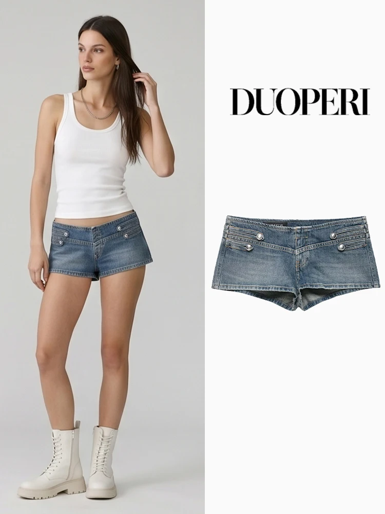 DUOPERI Women Fashion With Button Denim Blue Front Zipper Mini Shorts Vintage Low Waist Female Chic Lady Shorts
DUOPERI Women Fashion With Button Denim Blue Front Zipper Mini Shorts Vintage Low Waist Female Chic Lady Shorts