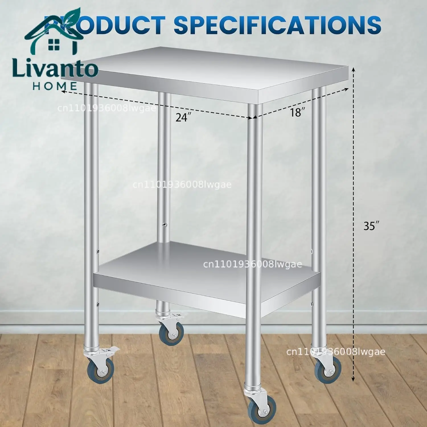 Stainless Steel Prep Table Heavy Duty Commercial Worktable Adjustable Undershelf & 4 Caster Wheelsfor Kitchen, Restaurant Hotel
Stainless Steel Prep Table Heavy Duty Commercial Worktable Adjustable Undershelf & 4 Caster Wheelsfor Kitchen, Restaurant Hotel