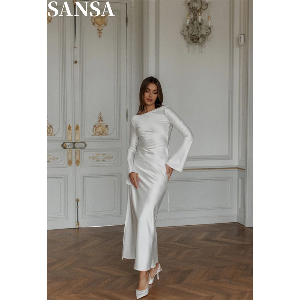 Sansa White Simple Cozy Silk Prom Dress Customized Ankle-Length Wedding Dresses Side Splite Long Sleeve Vestidos De Fiesta 2024
Sansa White Simple Cozy Silk Prom Dress Customized Ankle-Length Wedding Dresses Side Splite Long Sleeve Vestidos De Fiesta 2024