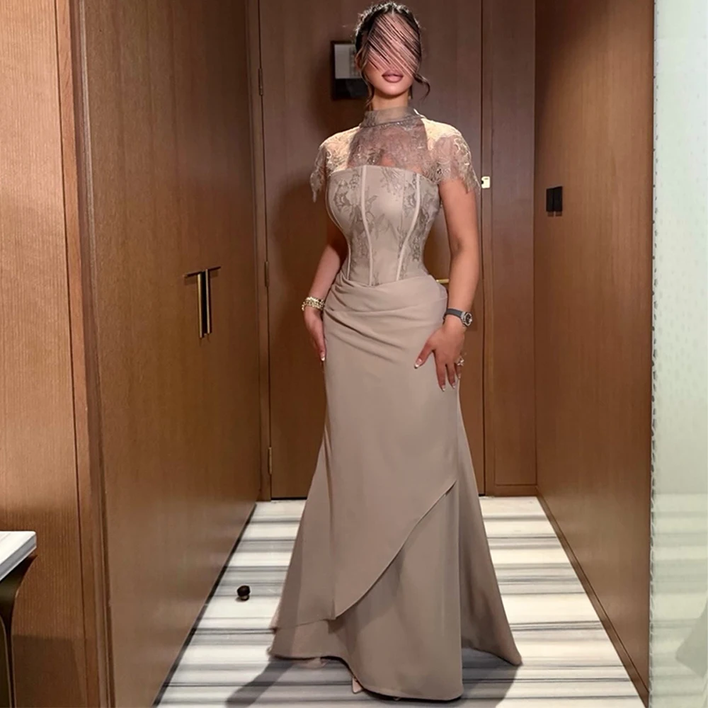 Fashion Jersey Evening Dress Graceful Mermaid High Collar Prom Dresses Delicate Lace Customized Special Occasion Gowns
Fashion Jersey Evening Dress Graceful Mermaid High Collar Prom Dresses Delicate Lace Customized Special Occasion Gowns