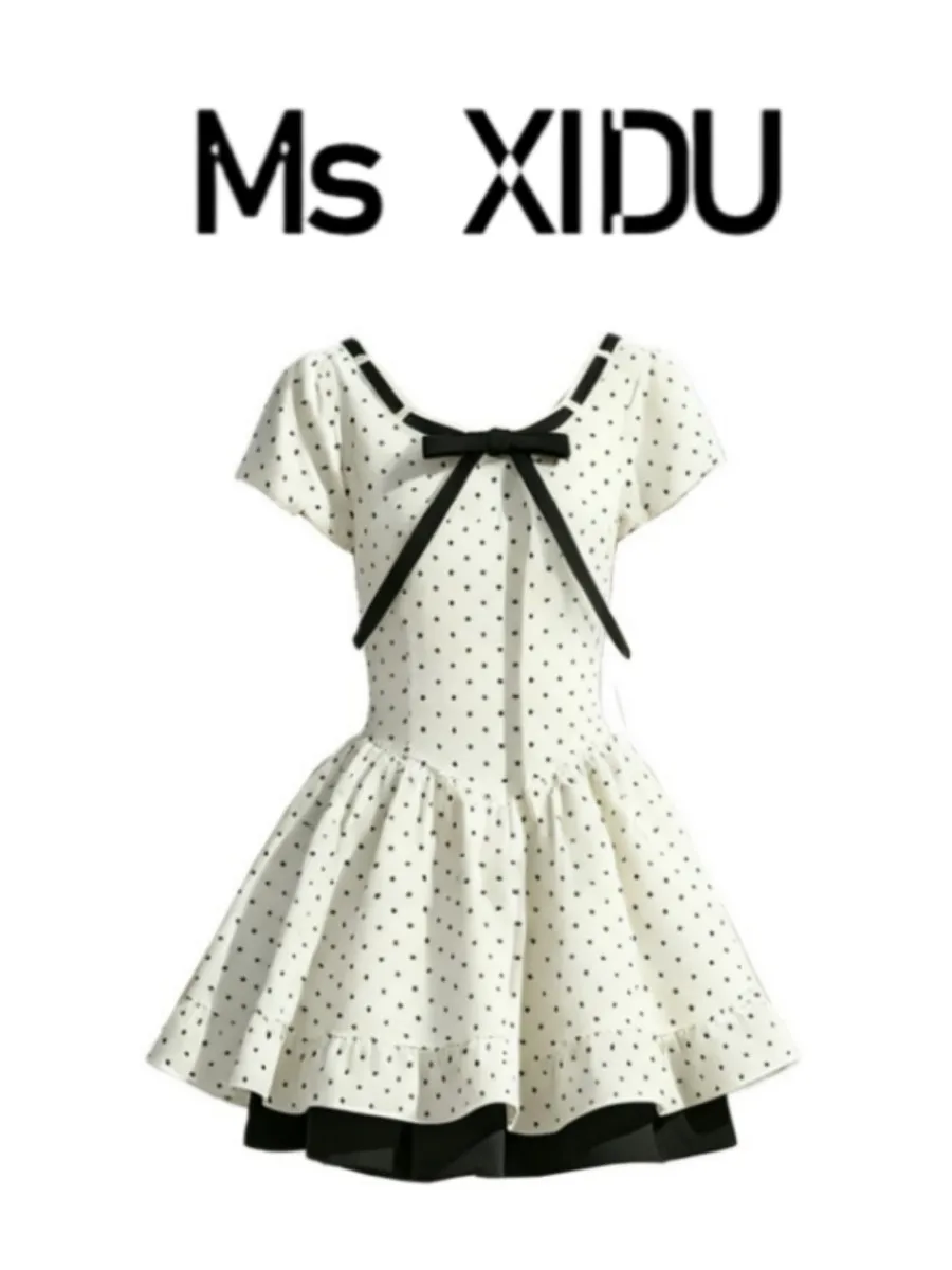 MsXIDU Retro Sweet Polka Dot Puffy Short Skirt Women's Summer Design Sensation Color Collision Waist Shaping Dress
MsXIDU Retro Sweet Polka Dot Puffy Short Skirt Women's Summer Design Sensation Color Collision Waist Shaping Dress