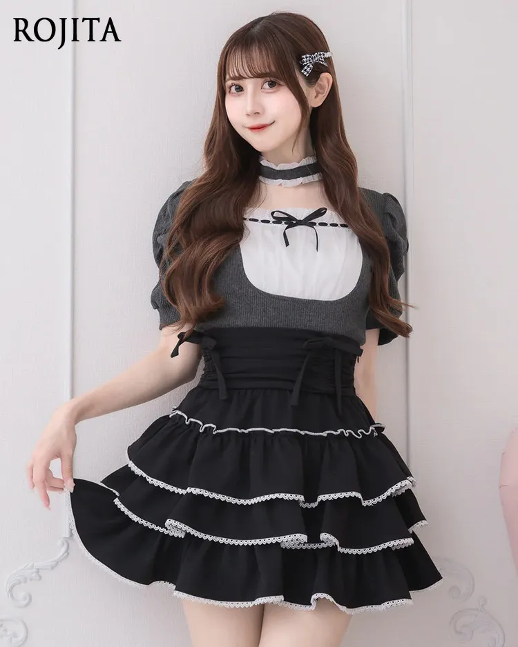 Japanese Sweet Chiffon Lotus Leaf Splicing Neck Bubble Sleeve Short Sleeve Ribbed Knitted Women's Top
Japanese Sweet Chiffon Lotus Leaf Splicing Neck Bubble Sleeve Short Sleeve Ribbed Knitted Women's Top