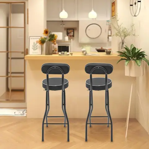 2 tabourets de bar pliants à hauteur de comptoir avec dossier, hauteur d'assise de 27,56 pouces, tabouret pliable pour îlot de cuisine, café, boutique, noir
