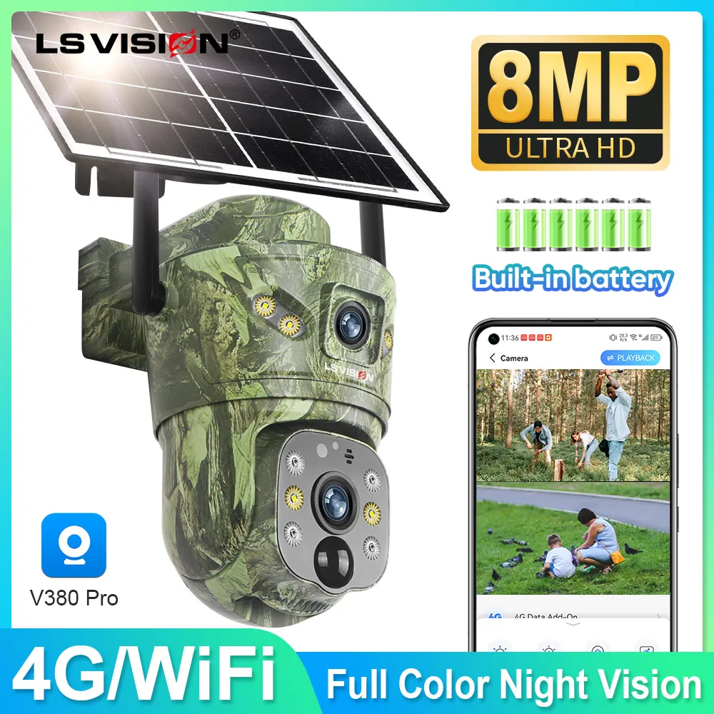 LS VISION Dual Lens WIFI Wireless PTZ Solar Camera 4G SIM With Solar Panel Two Way Audio Outdoor Hunting Trail Wildlife Forest
LS VISION Dual Lens WIFI Wireless PTZ Solar Camera 4G SIM With Solar Panel Two Way Audio Outdoor Hunting Trail Wildlife Forest