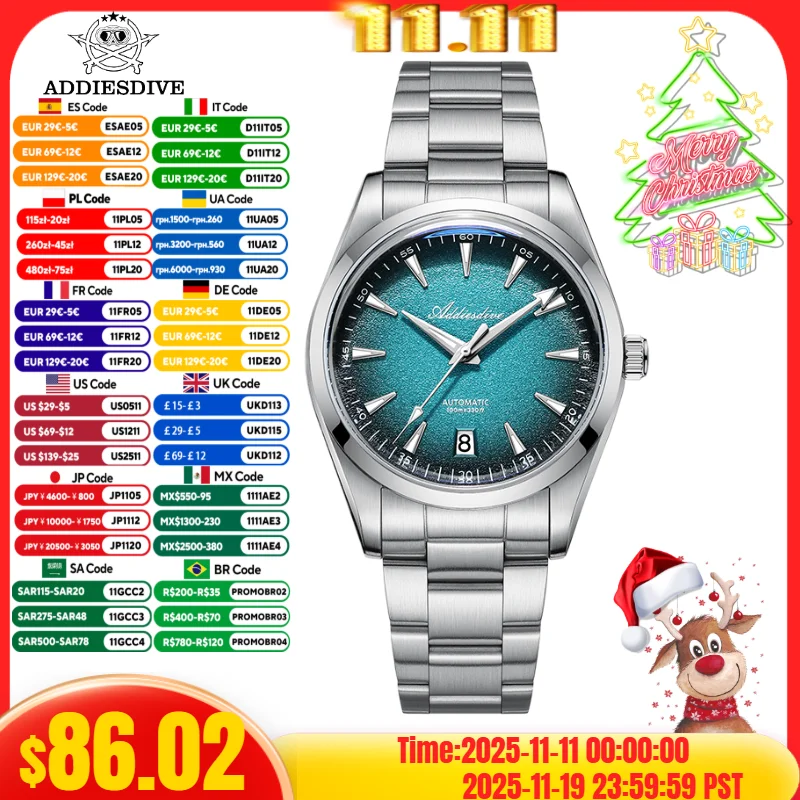 ADDIESDIVE Automatic Mechanical 8215 Movement Watch BGW9 Blue Luminous 316L Stainless Steel 10Bar Waterproof AD2527 Men Watch
ADDIESDIVE Automatic Mechanical 8215 Movement Watch BGW9 Blue Luminous 316L Stainless Steel 10Bar Waterproof AD2527 Men Watch