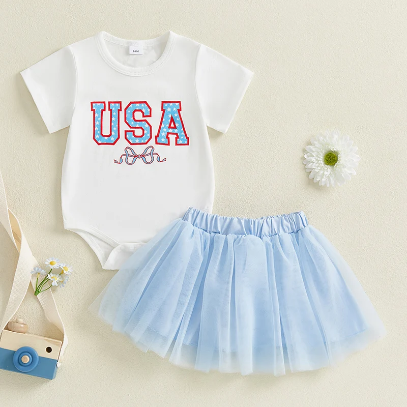 Listenwind Baby Girl 4th of July Outfit Star Letter Print Short Sleeve Romper Solid Elastic Waist Tulle Skirt 2Pcs Summer Set
Listenwind Baby Girl 4th of July Outfit Star Letter Print Short Sleeve Romper Solid Elastic Waist Tulle Skirt 2Pcs Summer Set