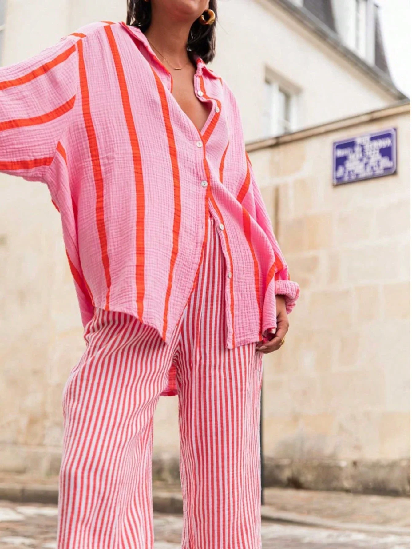 Loose Striped Cotton Blouse And Pants Set Casual Spring Outfit
Loose Striped Cotton Blouse And Pants Set Casual Spring Outfit