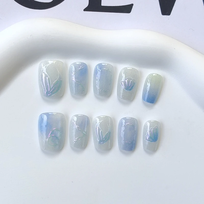 10pcs Short T Blue Mermaid Cat's Eye Handmade Press on Nail False Nails Square Head Girl Lady Wearable Detachable Nail Tips
10pcs Short T Blue Mermaid Cat's Eye Handmade Press on Nail False Nails Square Head Girl Lady Wearable Detachable Nail Tips