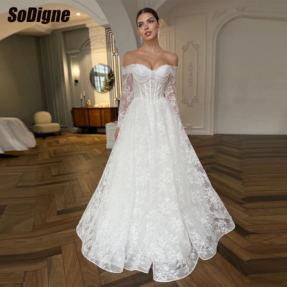  SoDigne A-line Lace Wedding Dresses Off Shoulder Long Sleeves Bridal Dress 2026 Boho Bride Gown Vestidos De Novia Customized
SoDigne A-line Lace Wedding Dresses Off Shoulder Long Sleeves Bridal Dress 2026 Boho Bride Gown Vestidos De Novia Customized