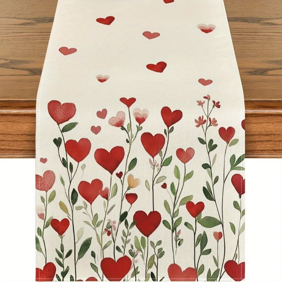 1pc Linen Red Heart Plant Valentine'S Day Table Runner, Anniversary Wedding Leaves Kitchen Dining Table Decoration
1pc Linen Red Heart Plant Valentine'S Day Table Runner, Anniversary Wedding Leaves Kitchen Dining Table Decoration
