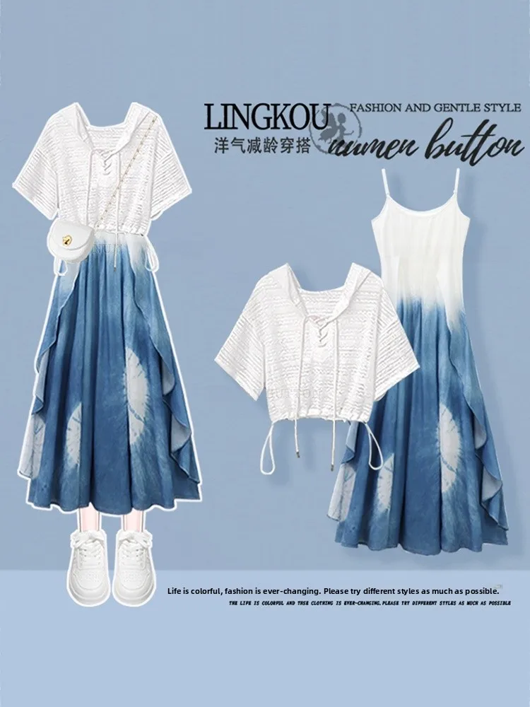 Summer New plus Size Women's Set Design Sense Drawstring Short Sleeve Slimming Personality Halter Dress High Two-Piece Set
Summer New plus Size Women's Set Design Sense Drawstring Short Sleeve Slimming Personality Halter Dress High Two-Piece Set