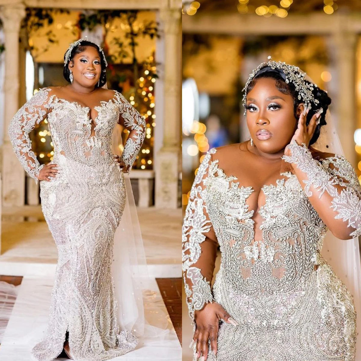 Exquisite Plus Size Mermaid Wedding Dresses Luxury Full Sleeve Bridal Gown Tiered Ruffles Detachable Train Vestido De Novia
Exquisite Plus Size Mermaid Wedding Dresses Luxury Full Sleeve Bridal Gown Tiered Ruffles Detachable Train Vestido De Novia