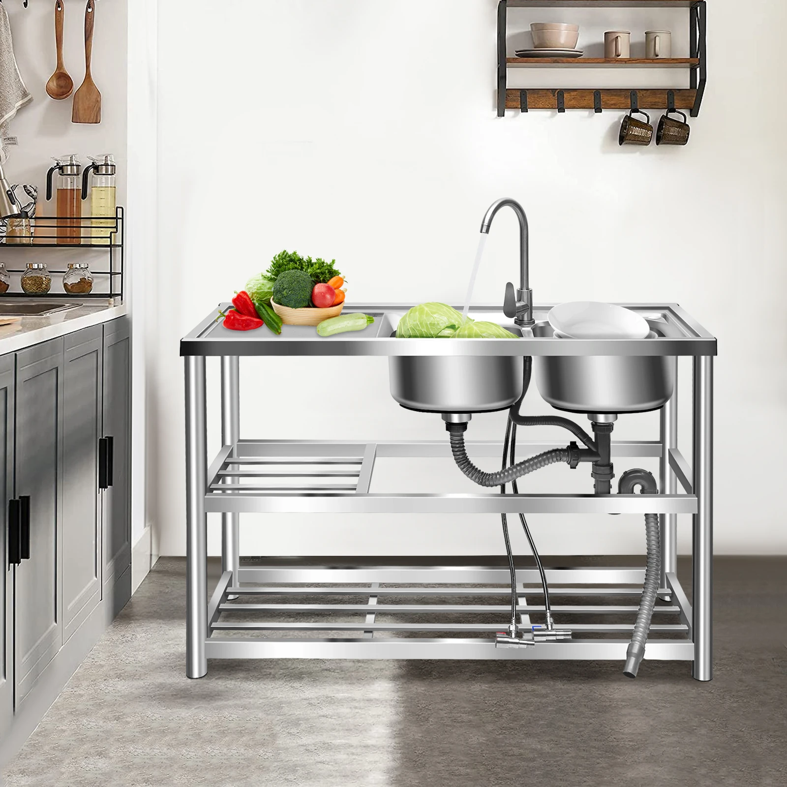 Коммерческая кухонная мойка из нержавеющей стали, 3-уровневый смеситель для хранения и горячей/холодной воды, нагрузка 330 фунтов для дома/ресторана/прачечной
Коммерческая кухонная мойка из нержавеющей стали, 3-уровневый смеситель для хранения и горячей/холодной воды, нагрузка 330 фунтов для дома/ресторана/прачечной