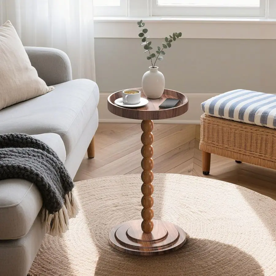 Side Table with Solid Wood Leg, Small Drink Table for Small Spaces, Martini Table with Raised Edge, Pedestal Side Table for Livi
Side Table with Solid Wood Leg, Small Drink Table for Small Spaces, Martini Table with Raised Edge, Pedestal Side Table for Livi