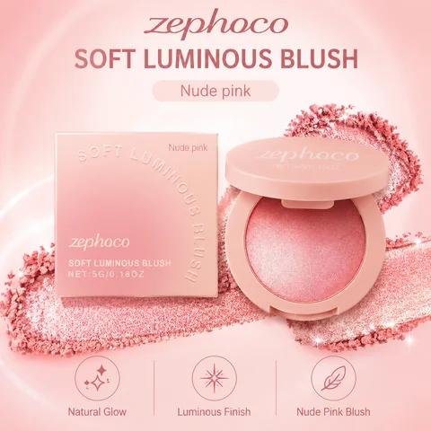 Nude Pink Blush Powder Natural Glow Brightening Face Makeup Long Lasting Radiant Silky Soft Cheek Color Cosmetics Everyday Monochrome Powder Blusher
