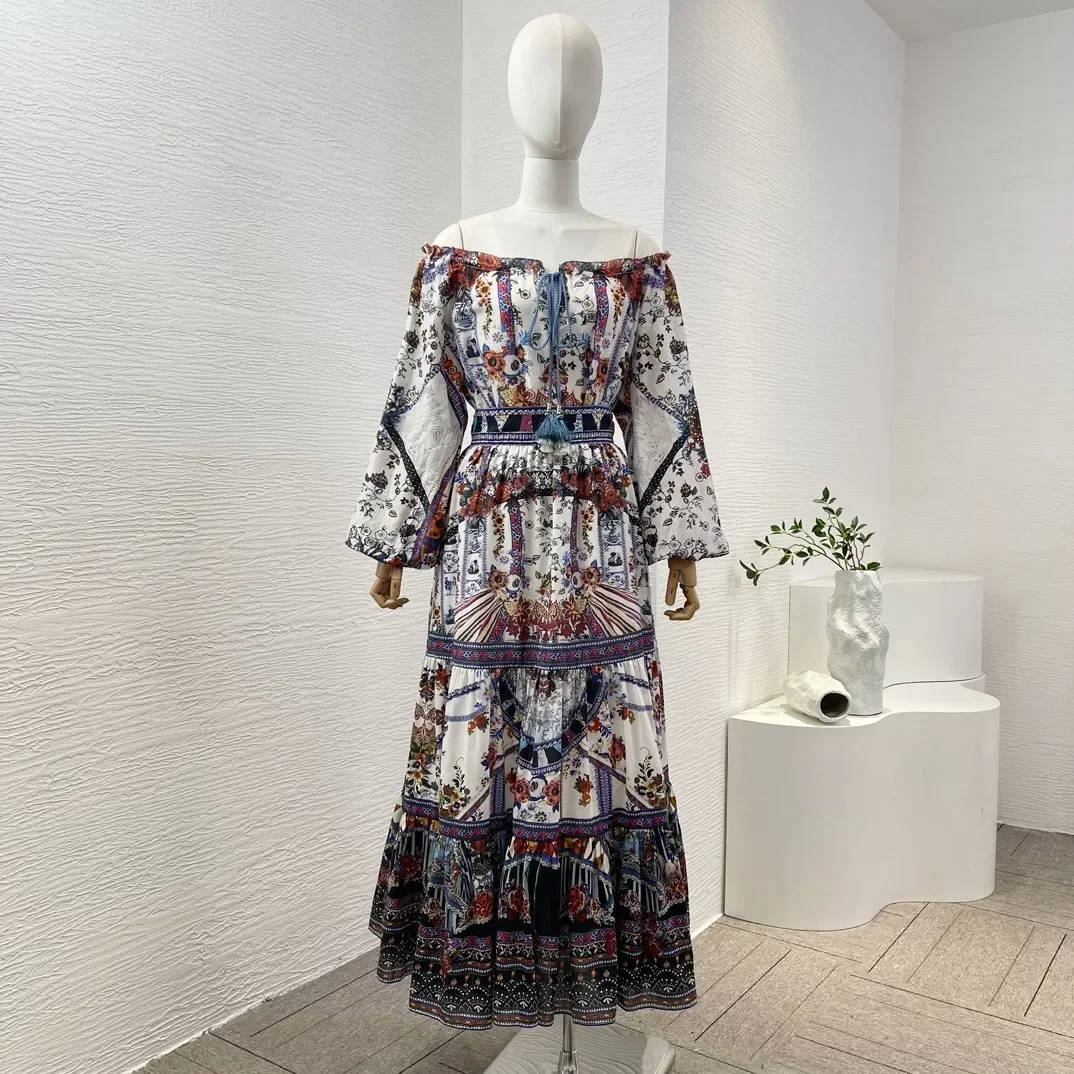 Cotton Floral Print Long Sleeve Off The Shoulder Diamonds Pressed Lace-up Blouse Tops Ruffles Midi Skirt Set 2024 Summer
Cotton Floral Print Long Sleeve Off The Shoulder Diamonds Pressed Lace-up Blouse Tops Ruffles Midi Skirt Set 2024 Summer