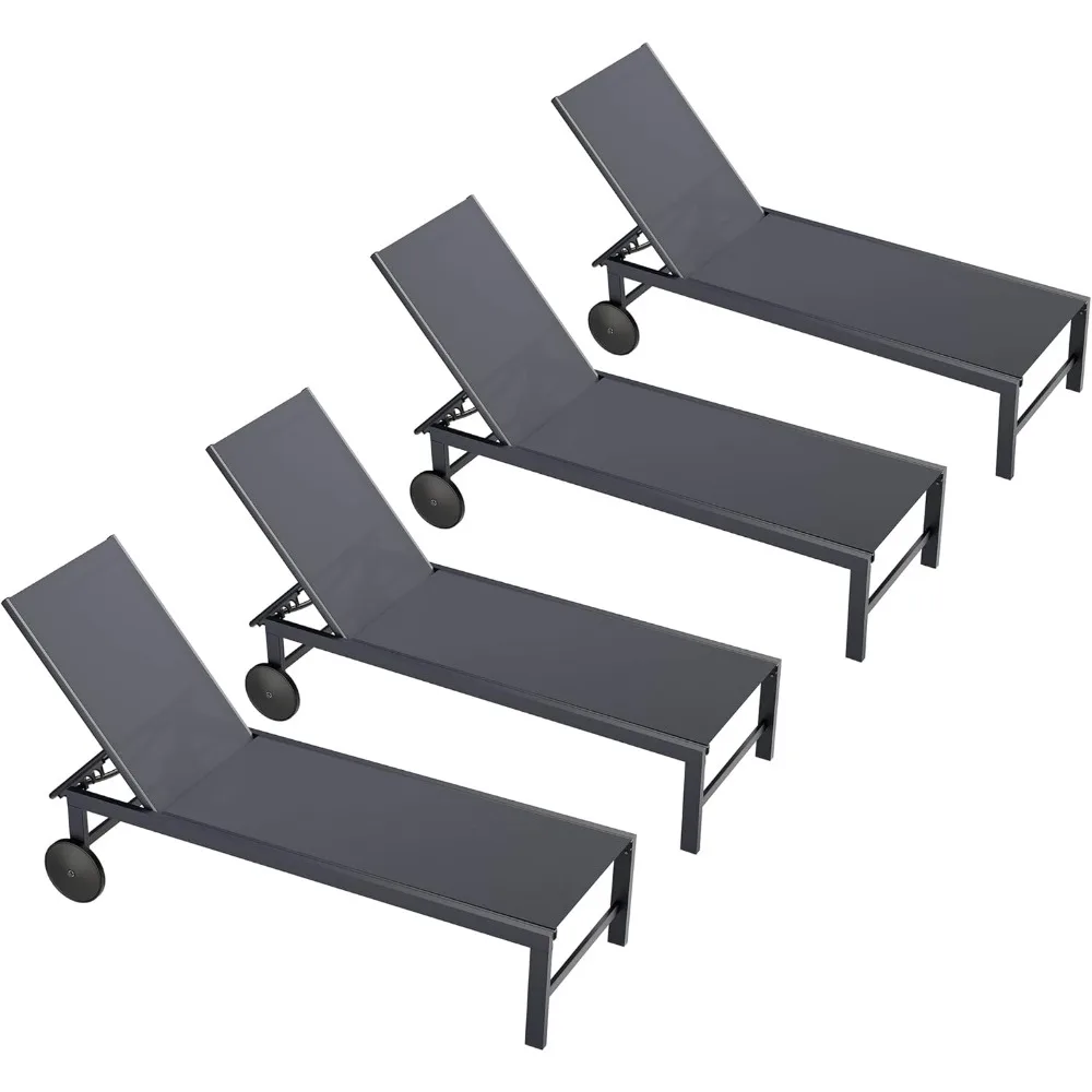 4 PCS Outdoor Chaise Lounge with Wheels, with 5 Adjustable Positions for Poolside, Beach, Yard, Aluminum Patio Lounge Chairs
4 PCS Outdoor Chaise Lounge with Wheels, with 5 Adjustable Positions for Poolside, Beach, Yard, Aluminum Patio Lounge Chairs