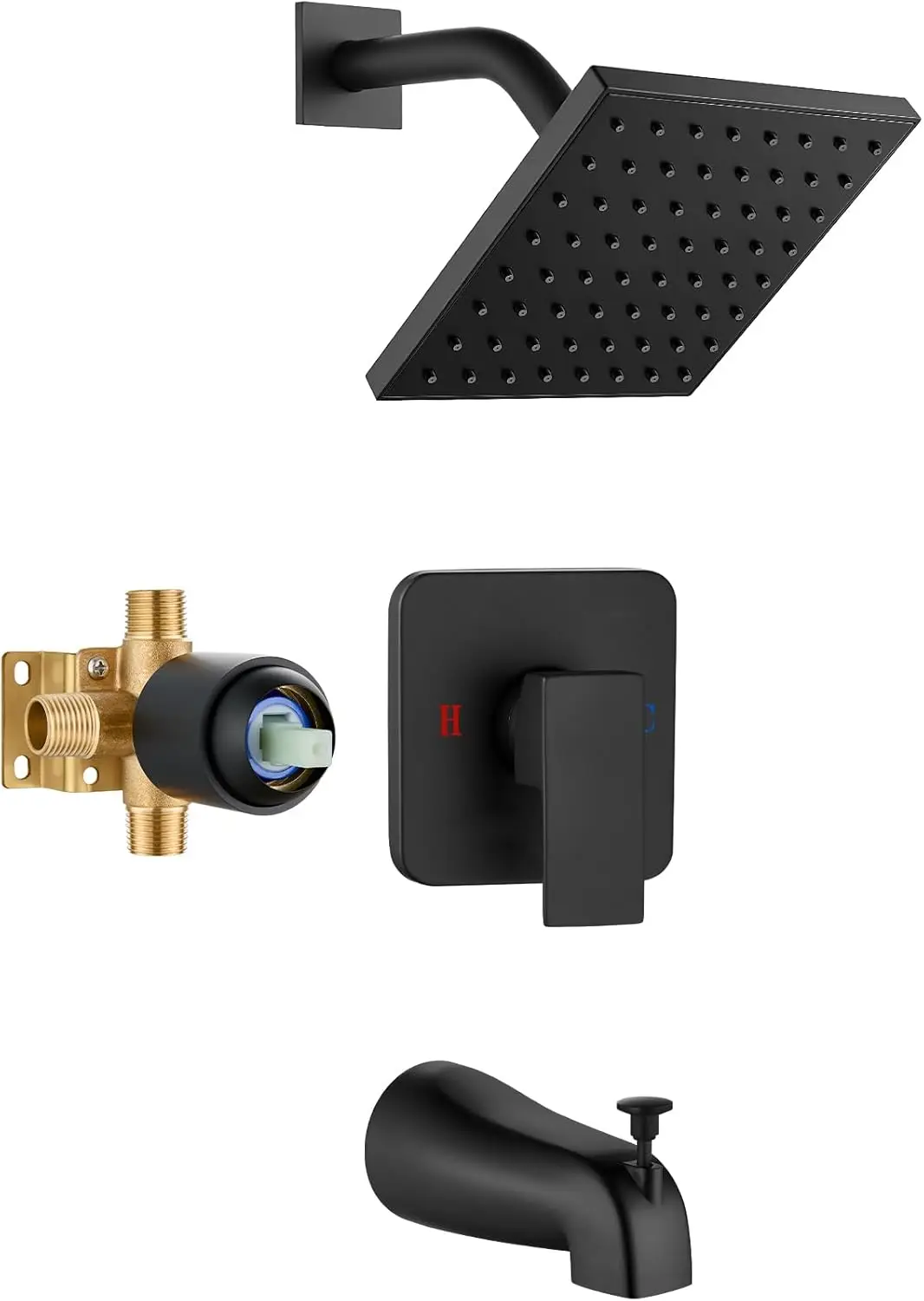 Matte Black Shower Faucet Set with Tub Spout, 6" Square Rainfall Head, Solid Brass Valve Included
Matte Black Shower Faucet Set with Tub Spout, 6" Square Rainfall Head, Solid Brass Valve Included