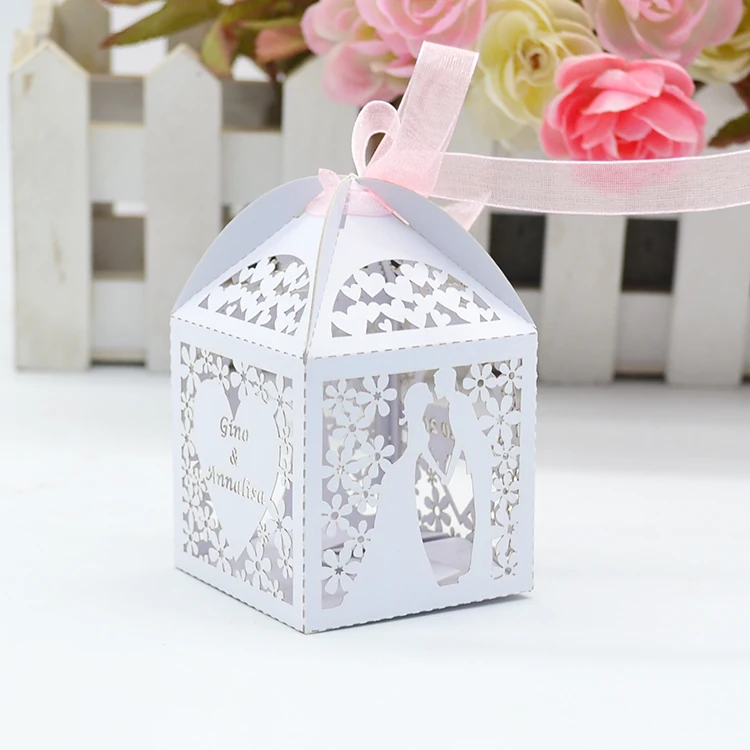 100pcs White Elegant Laser Cut Custom Bride and Groom Wedding Favor Box with Ribbon
100pcs White Elegant Laser Cut Custom Bride and Groom Wedding Favor Box with Ribbon