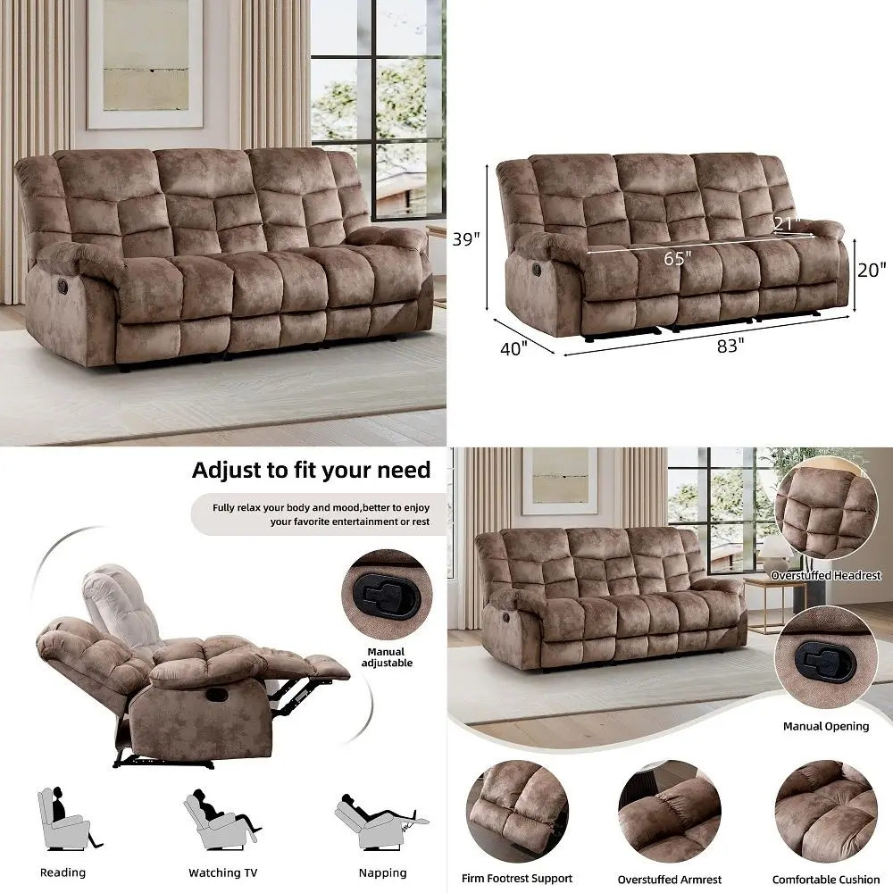 Manual Loveseat Recliner Sofa, WallHugger 3 Seat Reclining Love Seat Couches, Chenille Fabric Reclinable Sofa Set, 3Seater Recl
Manual Loveseat Recliner Sofa, WallHugger 3 Seat Reclining Love Seat Couches, Chenille Fabric Reclinable Sofa Set, 3Seater Recl