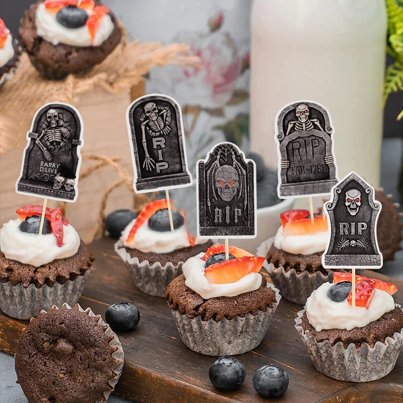 16pcs Halloween Tombstone Cupcake Toppers Picks Horror Skeleton RIP Dessert Cake Flag Halloween Birthday Party Decorations
16pcs Halloween Tombstone Cupcake Toppers Picks Horror Skeleton RIP Dessert Cake Flag Halloween Birthday Party Decorations