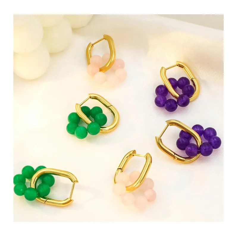 Wind Personality Niche Stainless Steel Flower Ear Jewelry Color Rough Stone Beaded Earrings Women's Premium Sense
Wind Personality Niche Stainless Steel Flower Ear Jewelry Color Rough Stone Beaded Earrings Women's Premium Sense