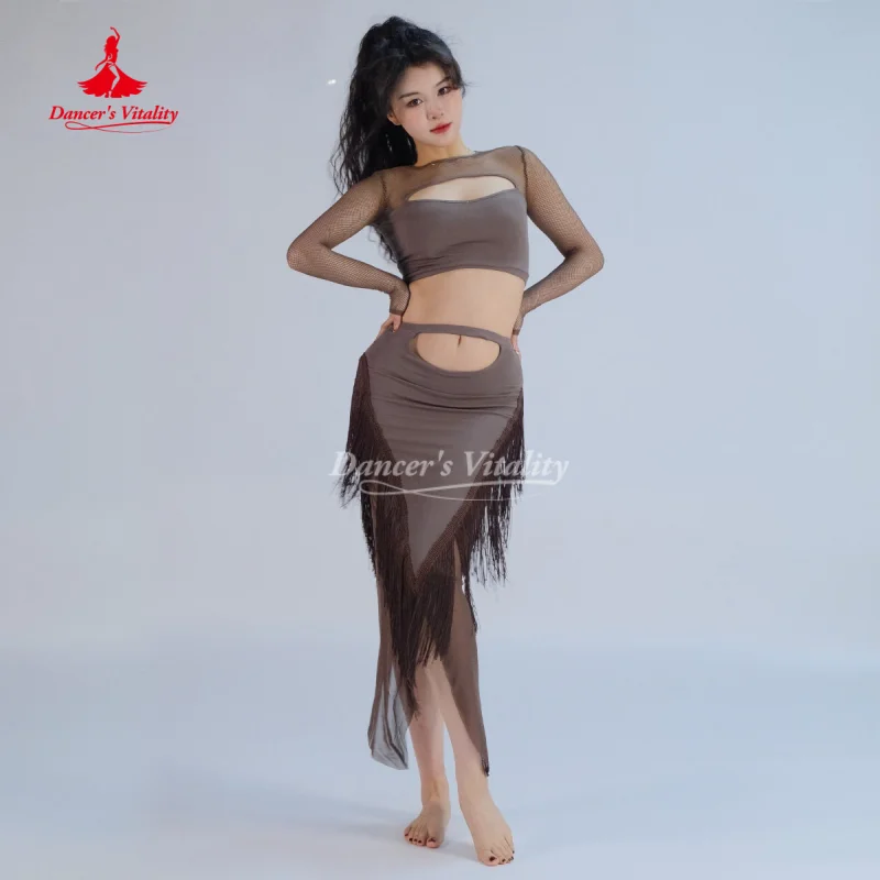 Belly Dance Costume Mesh Long Sleeved Top+Sexy Tassel Skirt 2pcs Adult Women Oriental Dance Practice Clothes Dancer's Vitality
Belly Dance Costume Mesh Long Sleeved Top+Sexy Tassel Skirt 2pcs Adult Women Oriental Dance Practice Clothes Dancer's Vitality