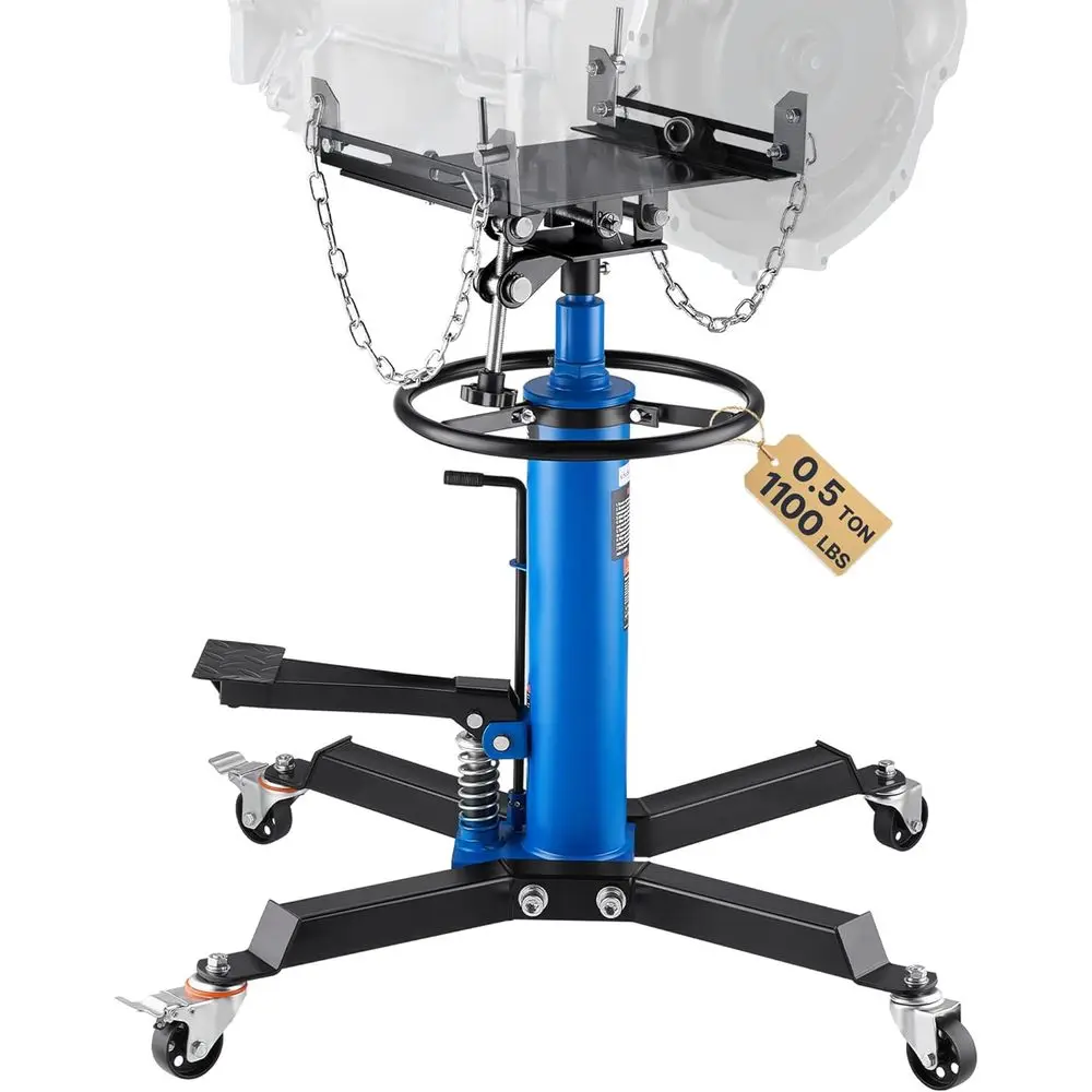 33-67 Adjustable Hydraulic Transmission Jack, 1100 lbs Capacity, 2-Stage Stand with Foot Pedal and Swivel Wheel for Garage Use
33-67 Adjustable Hydraulic Transmission Jack, 1100 lbs Capacity, 2-Stage Stand with Foot Pedal and Swivel Wheel for Garage Use