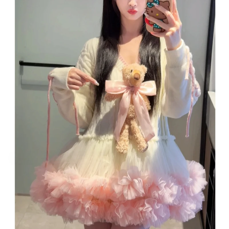 Autumn and Winter Splicing Heavy Industry Mesh Fluffy Bear Doll Loose Cute Sweater Dress Elegant and Chic Dress for Women 2025
Autumn and Winter Splicing Heavy Industry Mesh Fluffy Bear Doll Loose Cute Sweater Dress Elegant and Chic Dress for Women 2025