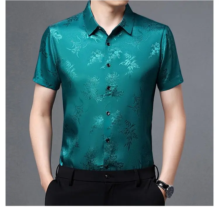 Chinese Style Men's Short-sleeved Printed Shirt Retro Floral Versatile Casual Glossy High-end Middle-aged Non-iron Shirt JJ1533
Chinese Style Men's Short-sleeved Printed Shirt Retro Floral Versatile Casual Glossy High-end Middle-aged Non-iron Shirt JJ1533