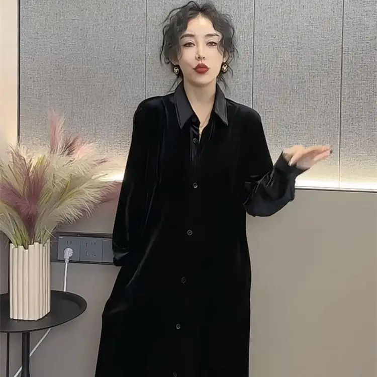 New Autumn and Winter Shirt Collar Single-breasted Loose Velvet Style Dress Lazy Fashion Women 2026
New Autumn and Winter Shirt Collar Single-breasted Loose Velvet Style Dress Lazy Fashion Women 2026