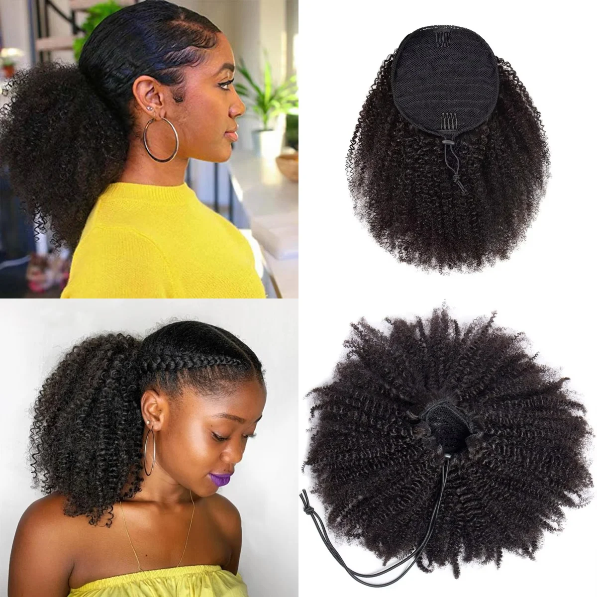Afro Kinky Curly Human Hair Drawstring Ponytail Extensions Remy Human Hair Ponytail Clip In Hair Extensions For Woman
