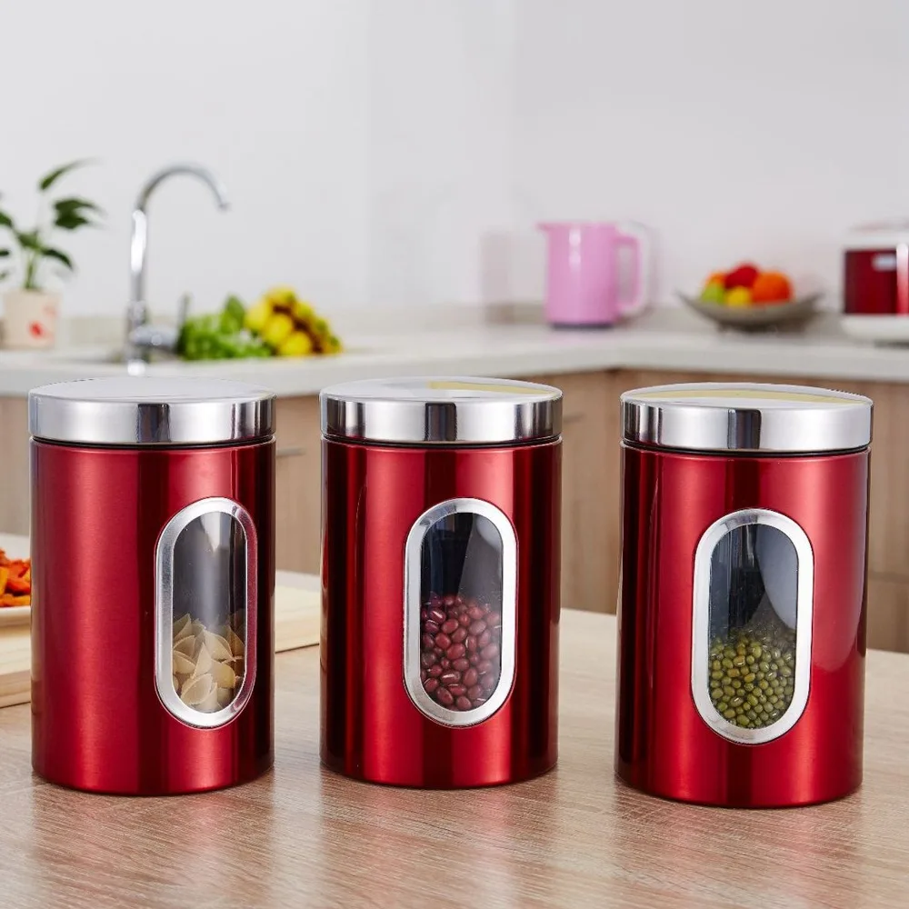 3PCS Set Reusable Food Storage Jars Durable Colorful Stainless Steel Containers Transparent Windows Kitchen Storage Containers
3PCS Set Reusable Food Storage Jars Durable Colorful Stainless Steel Containers Transparent Windows Kitchen Storage Containers