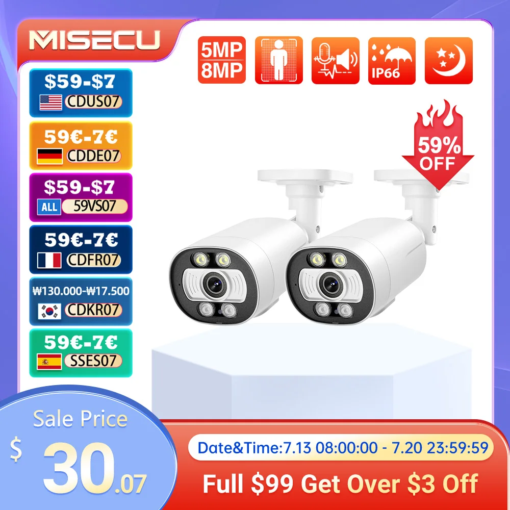 MISECU Super HD 5MP 8MP POE IP Camera Outdoor Surveillance Security Camera Two Way Audio Ai Human Detection Color Night Vision
MISECU Super HD 5MP 8MP POE IP Camera Outdoor Surveillance Security Camera Two Way Audio Ai Human Detection Color Night Vision