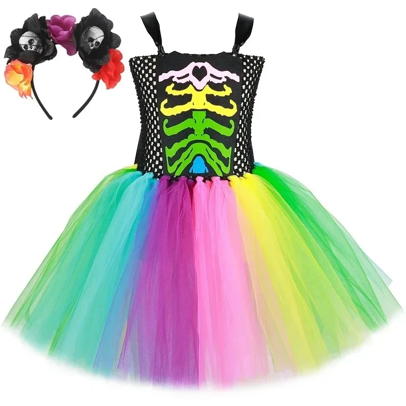 Kids Tulle Tutu Dress Skeleton Costume Colorful Rainbow Bones Halloween Ghost Skeleton Costumes for Girls Toddler Fancy Dresses
Kids Tulle Tutu Dress Skeleton Costume Colorful Rainbow Bones Halloween Ghost Skeleton Costumes for Girls Toddler Fancy Dresses