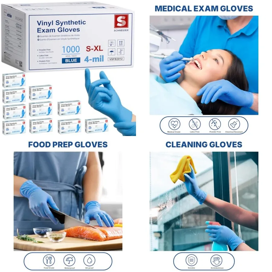 Schneider Blue Vinyl Synthetic Exam Gloves, Case of 1000, 4-mil, Powder-Free, Latex-Free, Non-Sterile, Disposable Gloves
Schneider Blue Vinyl Synthetic Exam Gloves, Case of 1000, 4-mil, Powder-Free, Latex-Free, Non-Sterile, Disposable Gloves