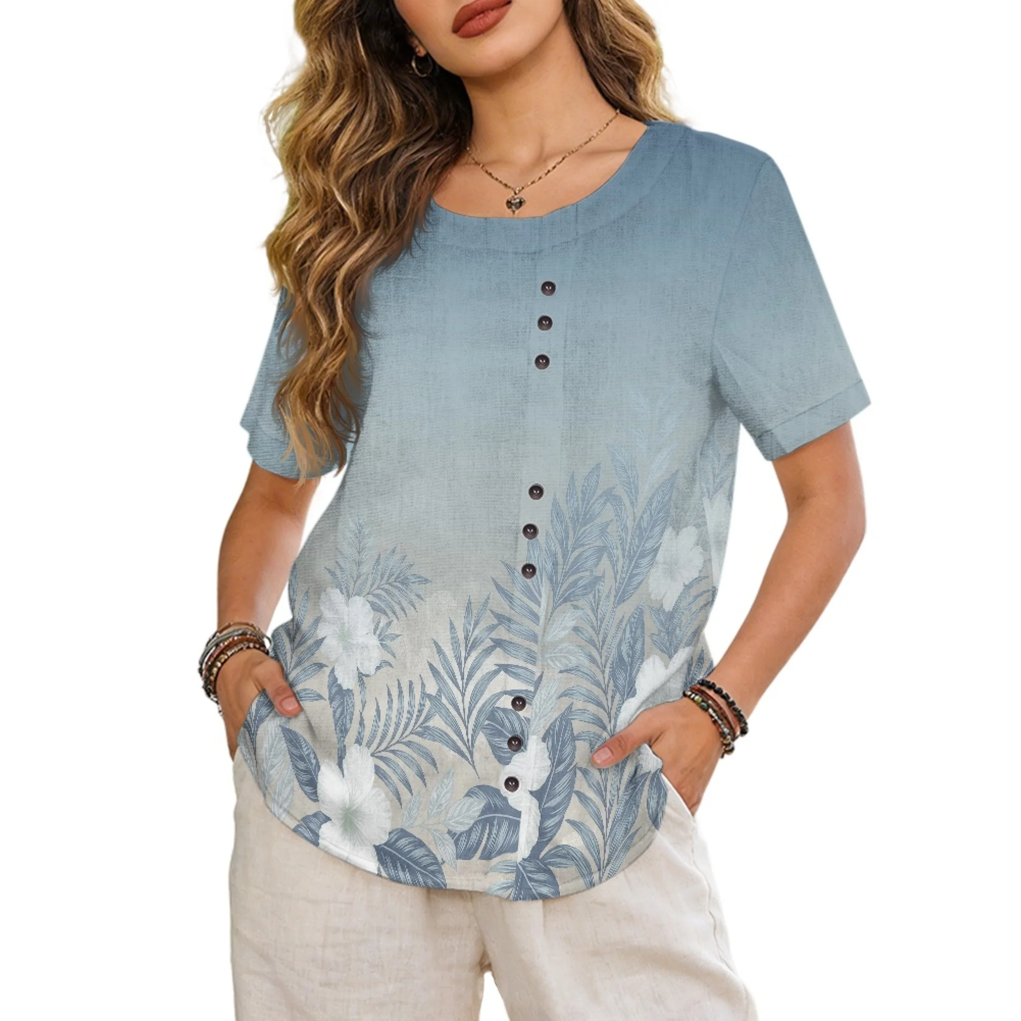 INSTANTARTS Women's Linen Short-Sleeved Shirt Linen Button Down Shirt Loose Fit Versatile Women Crewneck T-Shirts S-3XL
INSTANTARTS Women's Linen Short-Sleeved Shirt Linen Button Down Shirt Loose Fit Versatile Women Crewneck T-Shirts S-3XL
