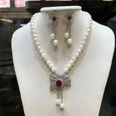 one set frershwater pearl white near round 9-10mm necklace earrings + red zircon pendant wholesale nature beads 20inch
one set frershwater pearl white near round 9-10mm necklace earrings + red zircon pendant wholesale nature beads 20inch