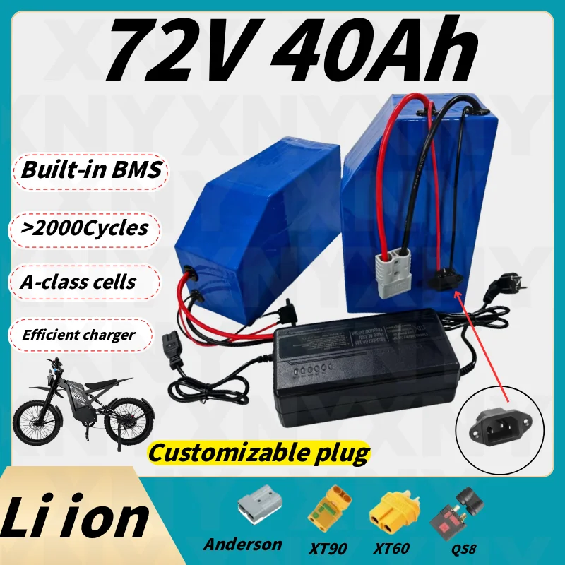 XNY-Triangle 72V 40Ah Li Ion Battery Pack with BMS for 3000W 4000W 5000W Electric Bicycles VTT Velociraptor Fahrrad Two Wheelers
XNY-Triangle 72V 40Ah Li Ion Battery Pack with BMS for 3000W 4000W 5000W Electric Bicycles VTT Velociraptor Fahrrad Two Wheelers