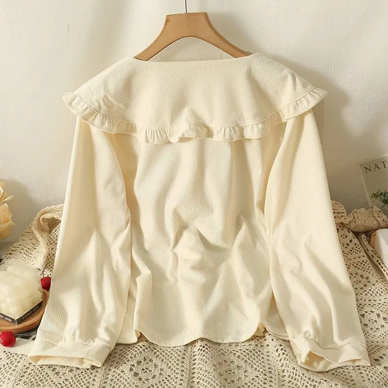 Topenomi Sweet Embroidered Peter Pan Collar Shirts Women 2026 New Loose Long Sleeve Tops Simple Single Breasted Blouse Blusas
Topenomi Sweet Embroidered Peter Pan Collar Shirts Women 2026 New Loose Long Sleeve Tops Simple Single Breasted Blouse Blusas