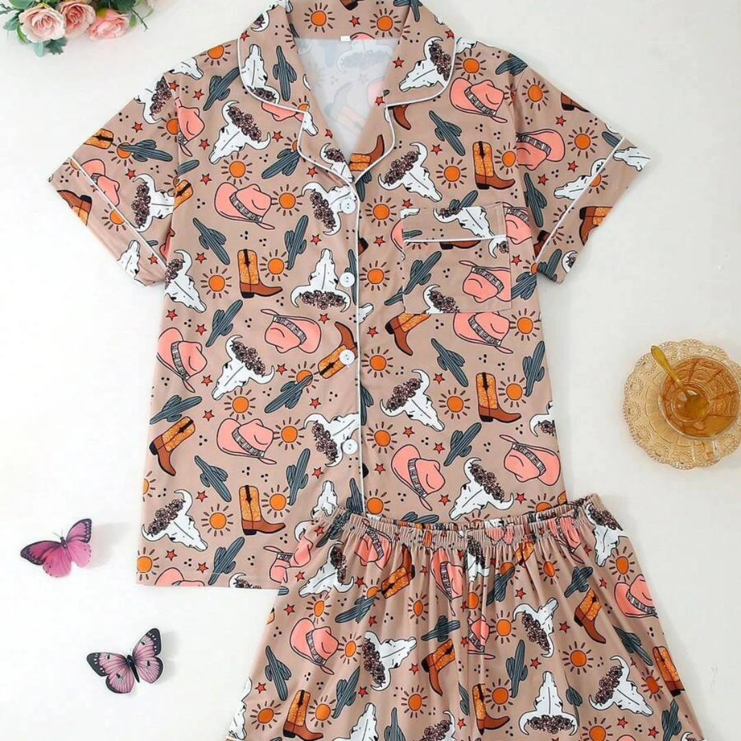 Valentine's Day Themed Pajama Camel with Clothes and Plants Lapel Short Sleeve Short Trousers Loungewear Home Wear Set Clothes
Valentine's Day Themed Pajama Camel with Clothes and Plants Lapel Short Sleeve Short Trousers Loungewear Home Wear Set Clothes