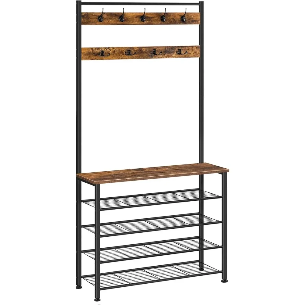 Coat Rack with Shoe Rack, Hall Tree with Bench, 5 Tier Shoe Storage Organizer with 9 Hooks for Entryway, Closet, Sturdy
Coat Rack with Shoe Rack, Hall Tree with Bench, 5 Tier Shoe Storage Organizer with 9 Hooks for Entryway, Closet, Sturdy