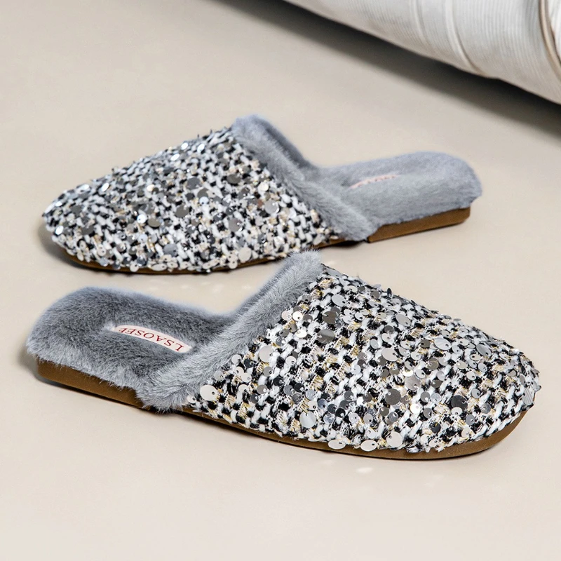 Роскошные домашние тапочки из твидового дизайна с блестками, женские модные тапочки на плоской подошве с круглым носком, уютные пушистые зимние хлопковые тапочки, Zapatos De Mujer
Роскошные домашние тапочки из твидового дизайна с блестками, женские модные тапочки на плоской подошве с круглым носком, уютные пушистые зимние хлопковые тапочки, Zapatos De Mujer
