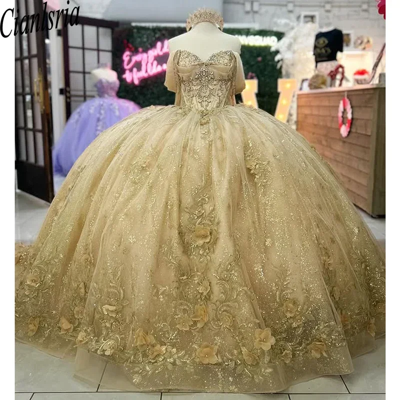 Gold Off the Shoulder With Cloak Quinceanera Dresses Ball Gown Appliques Flowers princess Sweet 16 Dresses Graduation Gown
Gold Off the Shoulder With Cloak Quinceanera Dresses Ball Gown Appliques Flowers princess Sweet 16 Dresses Graduation Gown