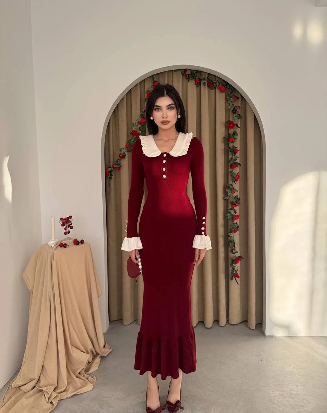 Customized Classic Mermaid Velour Buttons Evening Dresses Elegant Contrast Color Long Sleeves Vestido De Noche Vestido
Customized Classic Mermaid Velour Buttons Evening Dresses Elegant Contrast Color Long Sleeves Vestido De Noche Vestido